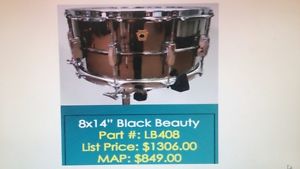 LB408 Black Beauty 8x14 Snare A-Stock Ludwig Seamless Brass Shell Imperial Lug