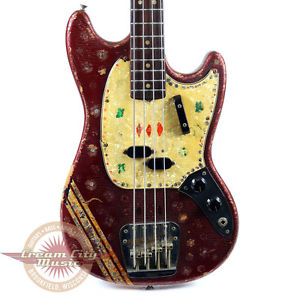 VINTAGE 1969 FENDER MUSTANG ELECTRIC BASS GUITAR COMPETITION RED