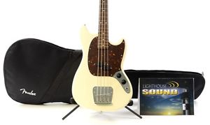 2006 Fender Mustang Bass Guitar - Olympic White w/ Gig Bag - Crafted in Japan