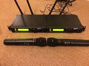 2 Shure ULXP4 Receivers With 2 Shure SM87A Microphones. Rack Ready!