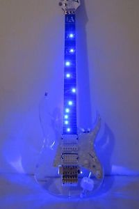 Custom Acrylic JEM 7 V Clear Electric Guitar With LED Light and hardcase