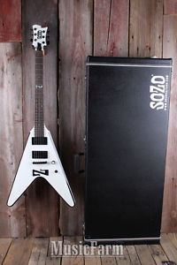 Sozo Z Series ZVW Flying V Electric Guitar White w Black Bevel w Hardshell Case