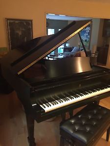 STEINWAY MODEL L GRAND EBONY PIANO W/ PADDED BENCH 5'10" Original Condition-1981