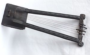 ANTIQUE MEDIEVAL 5 STRING LEATHER & WOOD LYRE HARP VIOLIN KITHARIS FOLK GUITAR