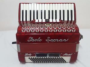 Red PAOLO SOPRANI  LADY model accordion 80 bass Italy mint condition