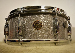 Vintage 60s Gretsch Round Badge Silver Glass Glitter Sparkle 5.5x14 Snare Drum !