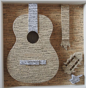 kunstvolle Gitarre, alte Noten, Paeludium und Fuge, Kunst, Collage