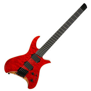 Corona Aphrodite Headless Prototype Red Fanned Fret Multi Scale Guitar Quilted