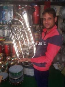 Tuba in Silver Chrome  E Flat Biggest Tuba Low Pitch With Free Case & Mouth pc.