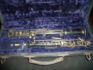 VINTAGE  PARIS LA MARGUE WOOD OBOE FLUTE 25" FLUTE OBOE W/CASE ,STEAMPUNK