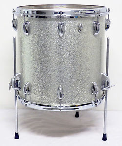 EXCELLENT 60's Vintage SLINGERLAND 14" FLOOR TOM DRUM, Silver Sparkle, FREE SHIP