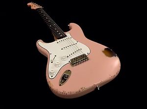 LEFTY! Fender Heavy Relic Stratocaster Guitar Shell Pink Nitro Over Sunburst HSC