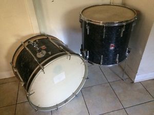 VINTAGE EARLY 60's PREMIER 54" KICK DRUM & FLOOR TOM MODEL BLACK DIAMOND PEARL