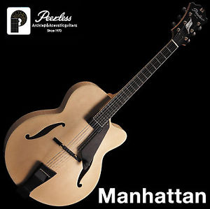 Peerless Manhattan Full Hollow Body Carved Jazz Electric Guitar Natural 17" OHSC