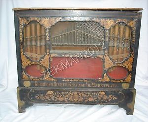 Antique Czech Barrel Organ Music Box Gerbruder Riemer Kratzau i/B. Marktplatz