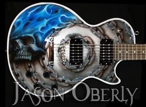 Bullseye Chain Skull Custom Airbrush Les Paul Epiphone Guitar