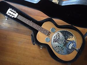 Vintage Dobro Resonator Acoustic Slide Guitar, Blonde Wood with Hard Case