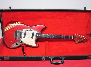 RARE!! 22.5" Scale 1971 Fender Mustang Competition Red Matching Headstock Guitar