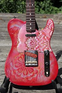 Baboushka Telecaster, *Red Flower custom*, 70s Strat neck, handmade in Berlin