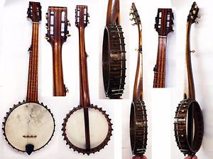 Vintage 5 String English Flush Fret Banjo-Striped Neck/Rim 1890s-Very Unique