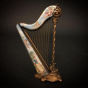 19th C.Vienna Enamel&Bronzer Antique Miniature Harp Lot 261