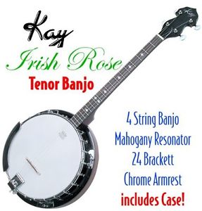 Kay KBJ40 W/C Tenor 4 String Irish Rose Banjo with Hardshell Wood Case