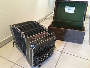 Sehr alte Concertina, Preis VB, Flöhatal um 1900, Carl Cl. Bässler mit Koffer