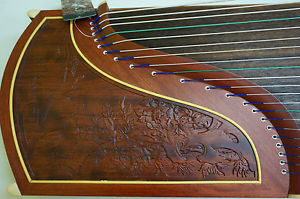 Dunhuang Guzheng, Chinese Zither Harp, Rilievo Peony
