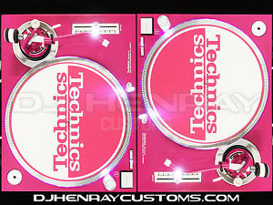2 custom Hot Pink Technics SL1200 MK2's Ultra White leds halos dj turntables