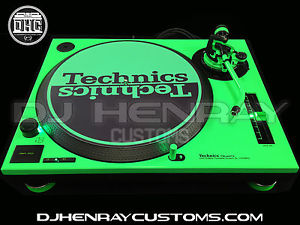2 custom Florescent Green & black Technics SL 1200 mk2's green leds powder coat