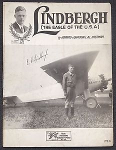 CHARLES LINDBERGH SIGNED MUSIC SHEET "LINDBERGH" THE EAGLE OF THE USA PAHV578