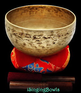 Antique Tibetan Singing Bowl: Lotus 8 3/8