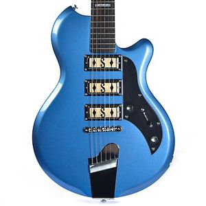 Supro Hampton 2030BM Electric Guitar Ocean Blue Metallic solid triple PU