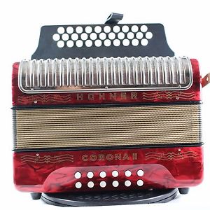 RARE HOHNER Corona II button accordion with Case and Strap in GCF (A17165)