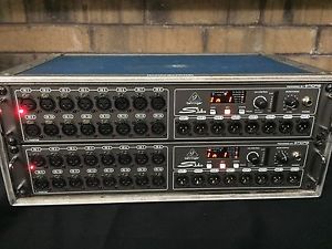Two Behringer S-16 Digital Snake Stage Boxes, linked, in road case