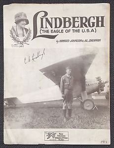 CHARLES LINDBERGH SIGNED ON MUSIC SHEET "LINDBERGH" THE EAGLE OF THE USA PAHV586