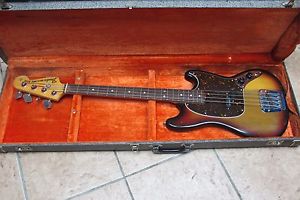 Vintage 1973 Fender Mustang Bass Guitar W/OHSC Sunburst USA