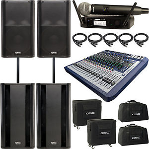 2x QSC K12 KSUB System, Soundcraft Signature 16 Mixer & Shure GLX-D Wireless Mic