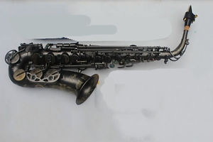 Black Nickel Professional High-Grade Carving E Flat Brass Alto Saxophone #