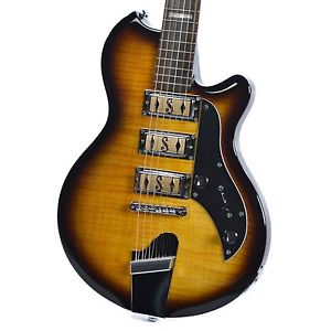 Supro Hampton 2030TS Electric Guitar Flame Maple Tobacco Burst solid triple PU