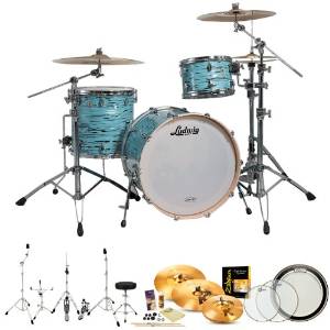 Ludwig USA LK7243KXTQ Turquoister 3-Pc Shell Pack w/ Accessories, Bass Pedal, Zildjian KCH390 Cymbals, Drumheads & Hardware