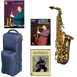 Virtuoso Series Professional Gold Plated Alto Saxophone Deluxe w/3 Pack of Legends books: Best of John Coltrane, Sonny Collins & Grover Washington Jr.