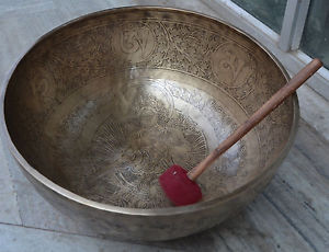 Tara and Five Budhas Carved 18" Singing Bowl Big Meditation and Chakra Therapy .