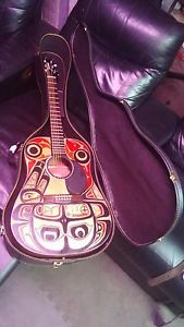 handpainted guitar feat. native american  tribal art-eagle, salmon, killer whale