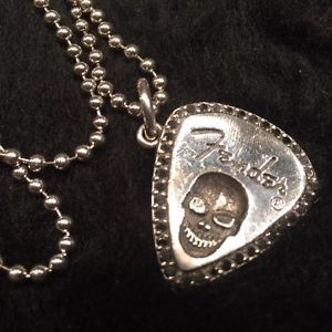 *Stunning* King Baby Solid Sterling Silver Fender Pick Pendant - Black Diamonds