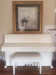 Unique White Baldwin Upright Piano with Stool