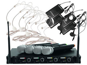 UHF-204 kit completo 2 gelato+ 2 headset+2 lavelier radiomicrofoni Omnitronic UH