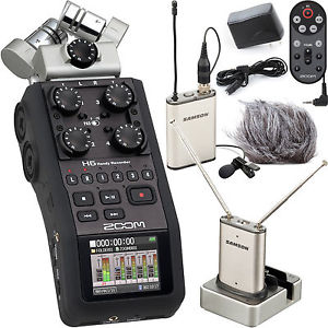 Zoom H6 Portable Recorder + Samson Airline Micro Lavalier Wireless System & Accs