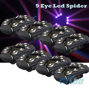 8Units 9 Eyes RGBW 4in1 LED Spider Beam Moving Head Stage Light DJ Club American