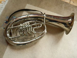 Selten-Nachlass-grosse Tuba-4 Ventile-länge ca.80cm-versilbert-1935-Sylt-Rarität